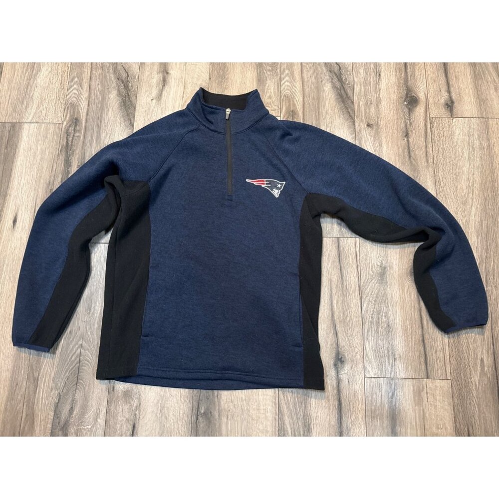 NFL New England Patriots Mens Half-Zip Pullover Sweatshirt S Blue & Black 2 Pock